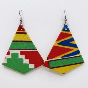 Kente Print Geometric Drop Earrings African fabric Print Statement Jewelry